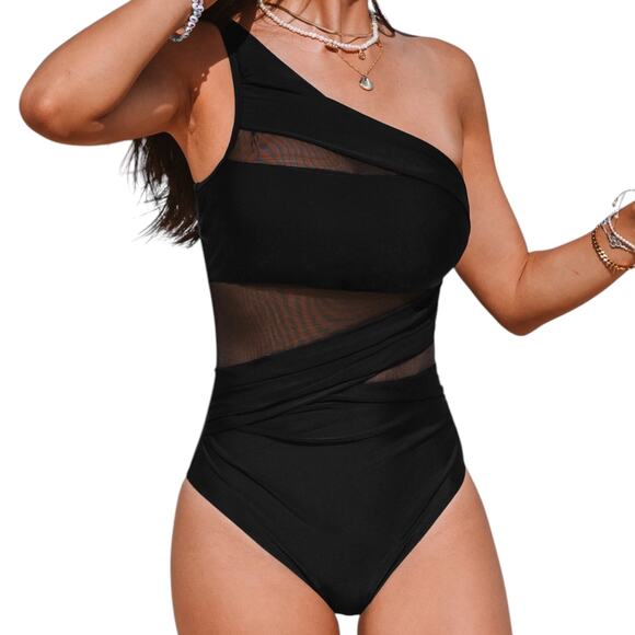 NEW Cupshe SWIMSUIT Women's LG Midnight Elegance Tummy Control One Piece Black - Picture 12 of 16